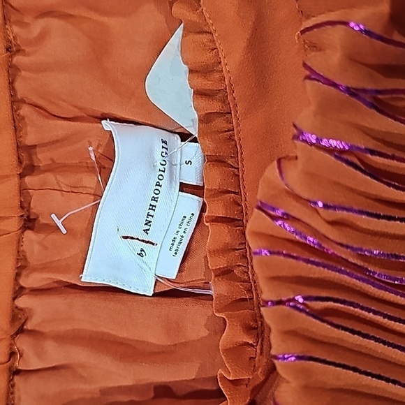 NWOT Anthropologie Neon Pleated Midi Skirt Small Vibrant Medium Orange - Picture 2 of 7